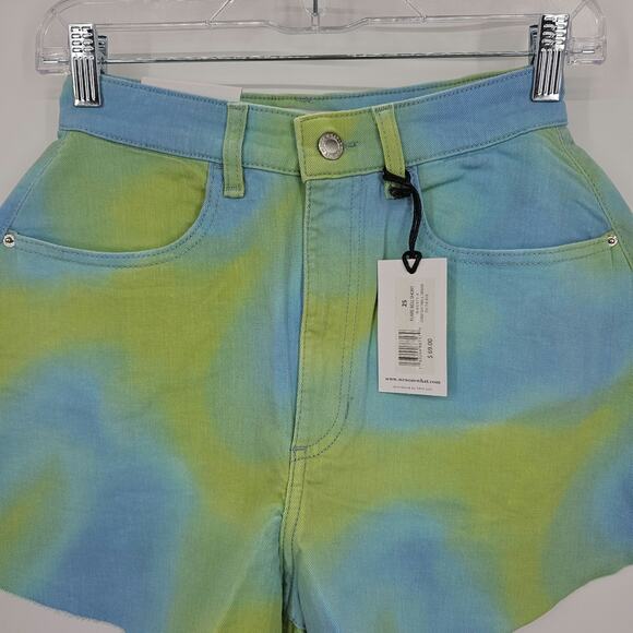 Revolve Weworewhat Womans 25 Flare Bell Shorts Stretch Twill Denim Tie Dye NEW - Picture 3 of 8